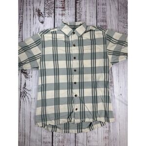 Tommy Bahama Shirt Men's Short Sleeve Silk White Tan Plaid Size Small